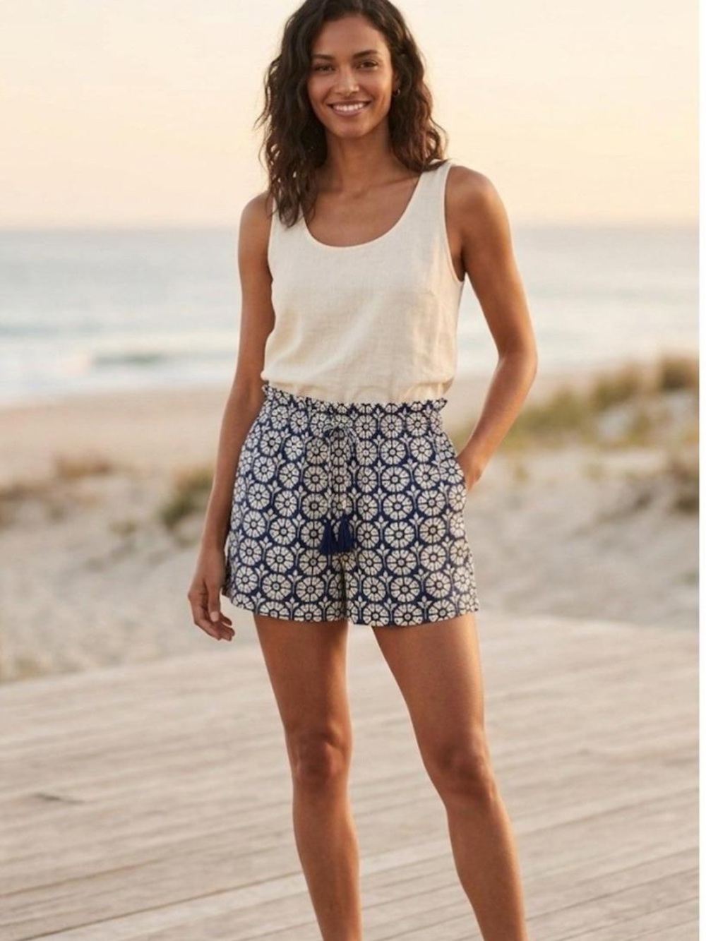 Roller Rabbit Women Daisy Floral Side-Tie‎ Beach Pull-On Shorts Navy Blue XXL